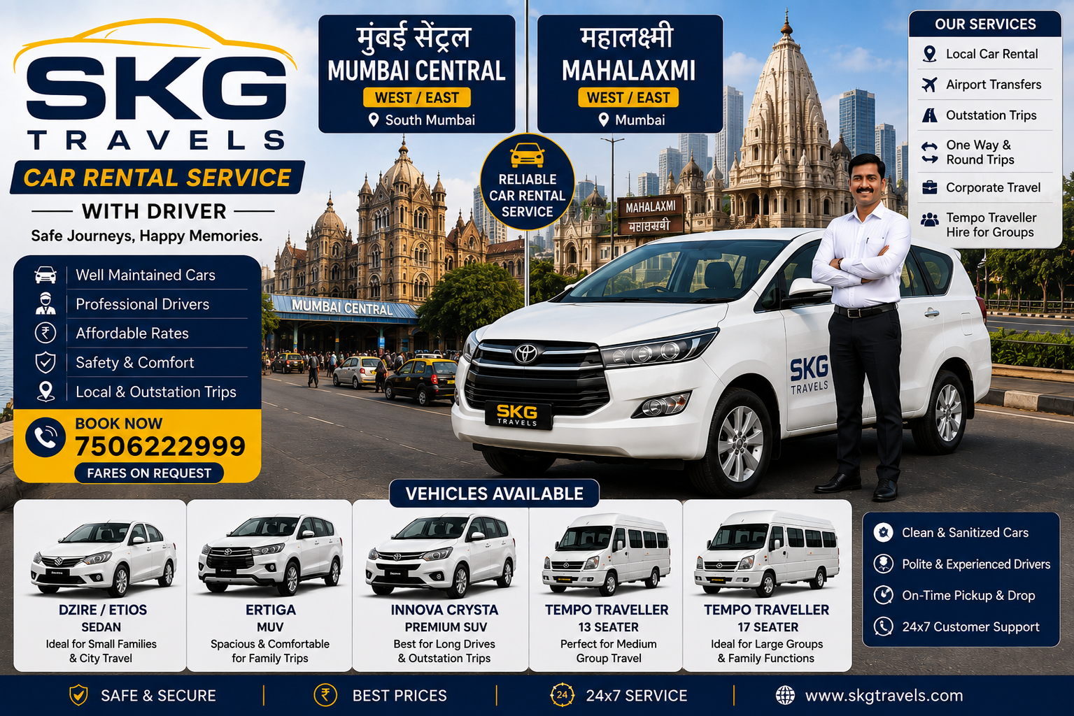 Car Rental in Mumbai Central / Mahalaxmi West / East